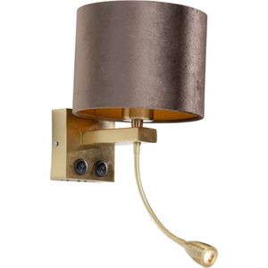 QAZQA brescia shade - Klassieke Wandlamp met kap voor binnen - 1 lichts - D 20 cm - Brons - Woonkamer | Slaapkamer | Keuken