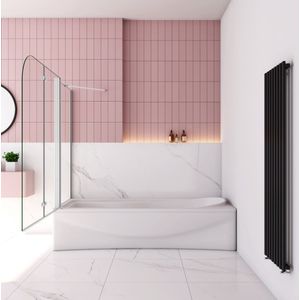 Badwand met 2 delig inklapbaar deur 130x140 cm en een zijwand 80cm ,6 mm helder EasyClean veiligheidsglas，wit elektroforese profiel