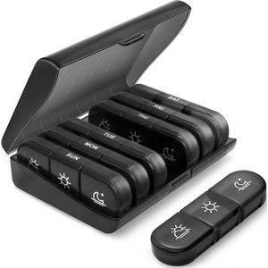 Pillendoos 7 Dagen 3 Vakken - Zwart - Medicijndoosje met Sterke Vergrendeling