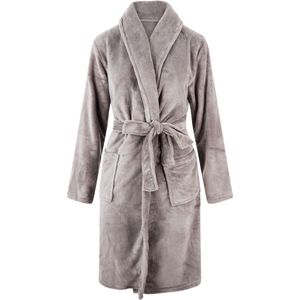 Unisex badjas fleece - sjaalkraag - badjas heren - badjas dames - grijs - maat L/XL