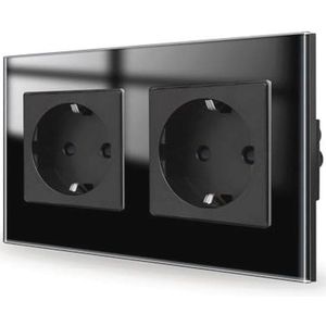Dubbel Geaard Inbouw Stopcontact Glas Zwart 2-Voudig 16A 250V