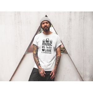 Rick & Rich - T-Shirt Music Is My Love Language - T-shirt met opdruk - T-shirt Muziek - Tshirt Music - Wit T-shirt - T-shirt Man - Shirt met ronde hals - T-Shirt Maat S