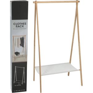 H&S Collection Kledingrek met plank - bamboe- lichtbruin/wit