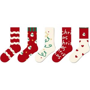 Verpakking van 5 paar - Herfst/winter katoenen sokken - Unisex stijl - Maten 35-42 - Ademende en veelzijdige herfst/winter sokken - Geschikt voor kerst- en verjaardagsthema's, sokken voor koppels - Stijl A