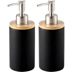 Set van 2 keramische zeepdispensers 500 ml met metalen pomp - voor douchegel, vloeibare zeep, afwasmiddel - geschikt voor keuken en badkamer (zwart)