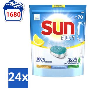 Sun All-in One - Ecolabel - Vaatwastabletten - Citroen - 70 Tabletten - Voordeelverpakking - 24 stuks