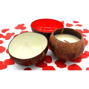 Cocohana Valentijn Giftset - 2 Kokosnootkommen & 1 Geurkaars - Vanille - Handgemaakt & Duurzaam - Perfect Cadeau voor Valentijnsdag