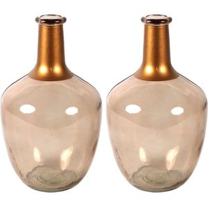 Countryfield Bloemenvaas Firm Big Bottle - 2x - beige transparant/koper - glas - D15 x H25 cm