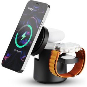 iCharge AirSlim - Qi2 Edition - 3 in 1 Magnetische Snelle Draadloze Oplader - 15W - Compact en Opvouwbaar - Voor iPhone, Apple Watch en AirPods - Zwart