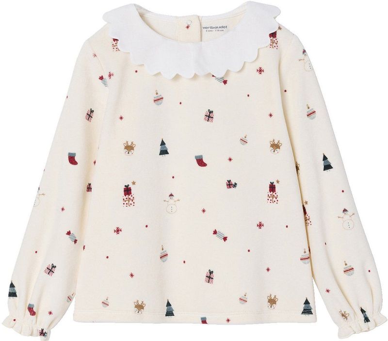 Vertbaudet Meisjespyjama fluweel / velours met kraagje en ruches van popeline