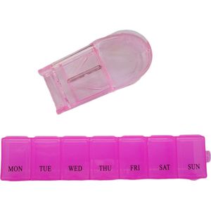 Pillensnijder + Pillendoos 7 dagen - Roze - Bewaardoosje voor Pillen - oDaani