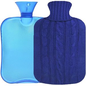 Transparante warmwaterkruik 2 liter met gebreide hoes - ideaal voor krampen en pijnverlichting