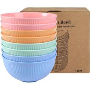 Bowl mueslikommen, mueslikom, slakommen, gezonde keukenkommen, onbreekbare mueslikommen, fruitschaal, 8-delige bowlset, 750 ml, voor soepen, pasta, salade