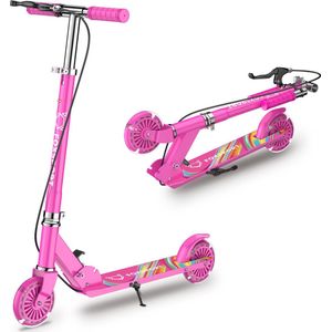 OFMOTRA Kinderstep - Scooter - met LED wielen - Opvouwbaar - Drie instelbare hoogte - met voetrem en handrem - Draagkracht tot 100 kg - rode roos