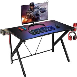 K-vormige speeltafel PC-tafel met bekerhouder, koptelefoonhaak en videohouder, 115 x 73 cm