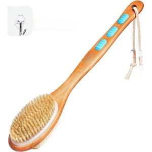 Goodivery ® - Dry Brush - Doucheborstel met Lange Steel - Dubbelzijdige Rugborstel - Natuurlijke Borstel en Nylon Borstel - Badborstel - Droge Borstel met 3 Antislipkussentjes - Droge Borstel - Massageborstel - Lichaamsborstel