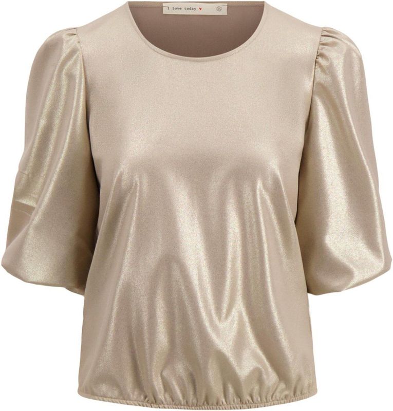 Zusss T-shirt Top Met Pofmouw Lurex 0304 220 1016 Beige Dames Maat - L
