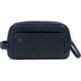 PIQUADRO Leren Toilettas Hedley Leather Toiletry Bag Blue Donkerblauw