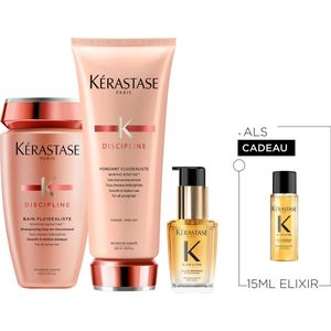 Kérastase Discipline Fluidéaliste - Elixir Ultime Anti-frizz Trio + Cadeau - Shampoo 250ml, Conditioner 200ml & Elixir Ultime Haarolie 30ml + Elixir Ultime Olie 15ml Cadeau - Gevoelig of weerbarstig haar