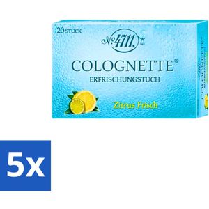5 x 4711 - Verfrissingsdoekjes - Verfrissende Citroengeur - 20 Doekjes - 4711 Lemon Verfrissingsdoekjes - Verfrissingsdoekjes - Eau De Cologne Doekjes - Citroengeur - Verfrissende Doekjes