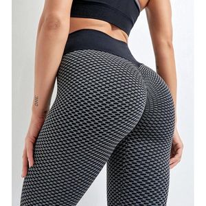 TikTok Legging - Dames - Butt lifting - TikTok broek - TikTok Yogapants - Grijs/wit - Maat Extra Large