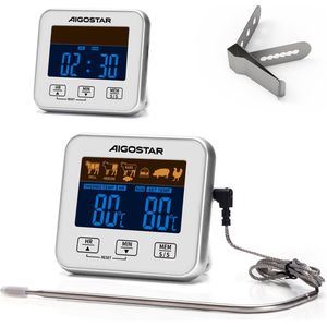 Aigostar 2-in-1 Magnetische Digitale Kern Thermometer Met Keuken Timer Alarm -0-250 Graden Celcius - Magnetische Vloeistof/Vlees Temperatuurmeter Met Meetsonde Draad & Kook Timer