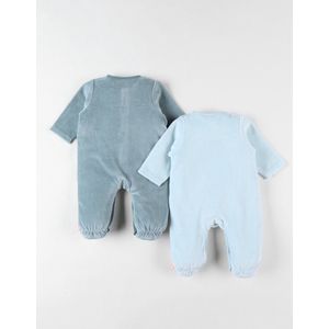 Set met 2 1-delige pyjamas uit fluweel , lichtblauw/salie