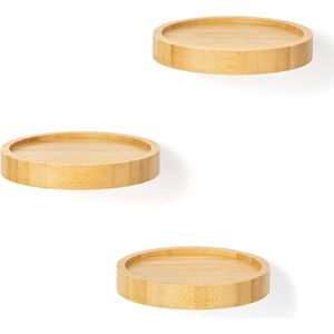 Wandrek, set van 3, twee planken, ronde bamboe, kleine planken, wandplanken, plantenrek, houten rek, hangrek in Ø 11 cm, decoratief rek voor woonkamer, slaapkamer, hal, keuken, werkkamer