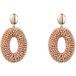 Go Dutch Label Oorhanger full on beads ovaal Beige