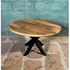 Zita Home salontafel van 80cm rond en 45cm hoog - ronde rand - massief hout - metalen frame