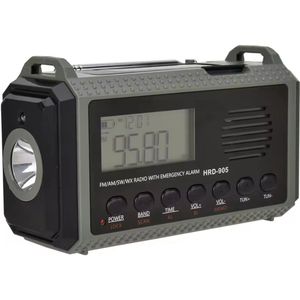 Gabrys® Noodradio Solar Opwindbaar - Noodradio Opwindbaar - Opwindbare Radio - Draagbare Radio - Met Zaklamp - AM/FM/NOAA - SOS-functie - 10.000 mAh Power - Zonne-energie - Wereldontvanger Radio - Met Handslinger - groen/zwart