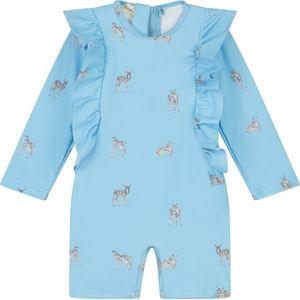 Supercute UV werend badpak UV-Zwempak - UPF50+, lichtblauw met hertjes en drukknopen en lange mouwen maat 80/86