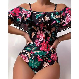 Sexy elegante corrigerende stretch badpak met prachtige bloemen maat M