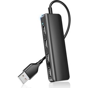 Daity USB-hub 4-poorts USB 2.0-splitterhub-extender voor laptop, flashdrive, console, printer, camera, toetsenbord, muis, meer 1 tot 4-aansluiting-extender voor opladen/gegevenssynchronisatie