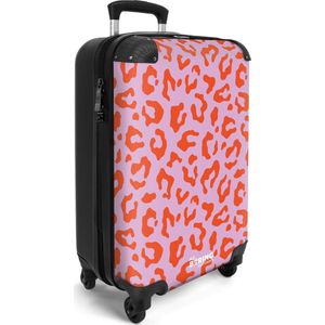 NoBoringSuitcases.com® - Handbagage koffer lichtgewicht - Reiskoffer cabine trolley - Paarse rolkoffer op wieltjes met rode panterprint - Travel luggage suitcase - Reizen - Past binnen 55x40x20 en 55x35x25