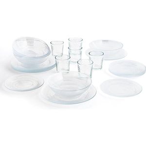 compleet servies voor 6 personen, 18-delig + 6 glazen glazen 26 cl, opaal, uniek, standaard