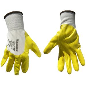 GEKO Katoenen werkhandschoenen - nitril coating - maat 9 - geel/wit