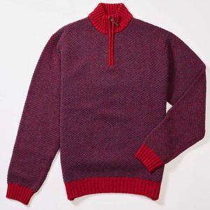 Osborne Knitwear Trui met rits heren - Lamswollen schipperstrui heren - sweater heren met rits - Rhapsody/Poppy Melange - XL