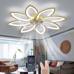 LuxiLamps - 8 Sterren Plafondlamp Met Ventilator - Goud - Met Afstandsbediening - Smart lamp - Dimbaar Met App - 6 Standen Ventilator - Woonkamerlamp - Moderne lamp - Plafoniere