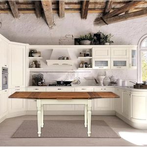 BISCOTTINI Eettafels Met Optie Tot Vergroten - Keuken Uitschuifbare Tafel - Massief Lindenhout - Antiek Witte Structuur + Notenhouten Top - Eettafels - 120x80x80 cm - Rustieke stijl