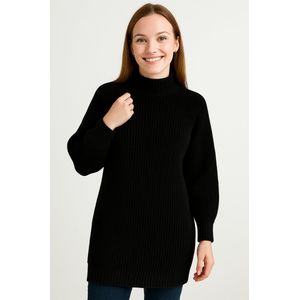 SUNMOOL Halflange gebreide trui - Dames trui - Geribbed Trui - Warme trui - Zwart - Maat : S