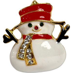 Sneeuwpop Snowman Kerst Broche Sierspeld 3.8 cm / 3.5 cm / Wit Rood Goudkleurig