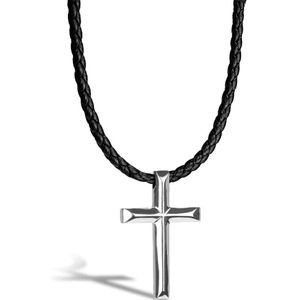 SERASAR Heren Lederen Ketting [Cross] - Zilver 50cm - Hals Sieraden Hanger