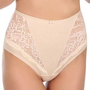 FUNNY DAY Dames Slip Klara – Beige – Maat M – Hoge Taille Maxi Slip met Kant – Comfortabel Katoen