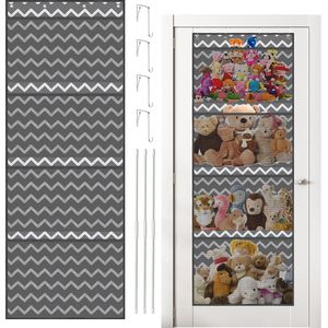 Opslag voor knuffeldieren, boven de deur-organizer voor knuffeldieren, babyaccessoires en vochtige doekjes, ademende hangorganizer met 4 grote vakken voor kinderkamer, slaapkamer, grijs