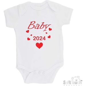 100% Katoenen Romper ""Baby 2024"" Unisex Katoen Wit/rood Maat 62/68