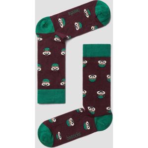 Grappige Sokken Bordeaux met Uilen in Bio katoen maat 41-46 - Uilen - Zacht - Trendy geschenk - Trendy Cadeau - Verjaardag - Geschenk