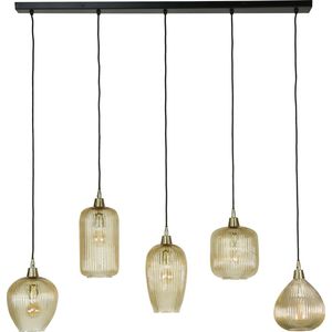 Hanglamp Stripe Glass mix | 5 lichts | amberkleurig | 120x20x150 cm | eetkamer / woonkamer | industrieel / modern design