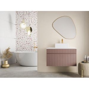 Roze gestreept hangmeubel voor badkamer met wastafel om erop te plaatsen - 80 cm - SATARA L 80 cm x H 46 cm x D 46 cm