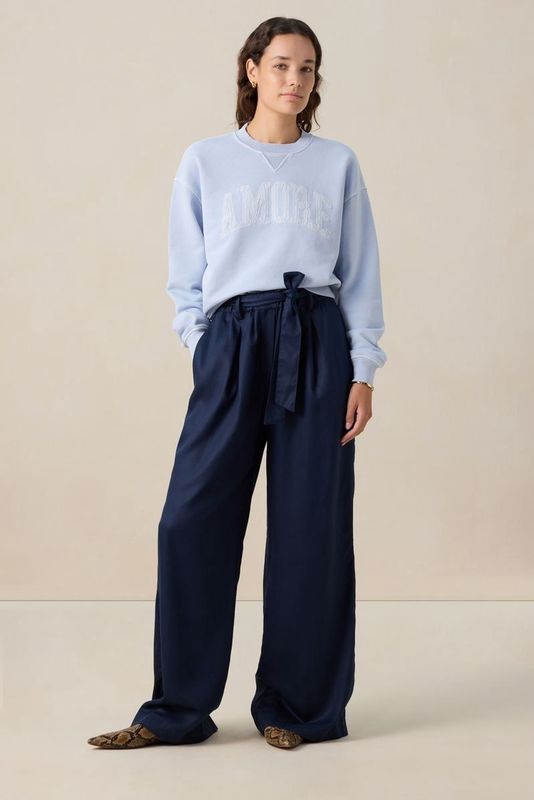 Sissy-Boy - Donkerblauwe high waist wide leg broek